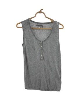 Tex by Max Azria Sleeveless Gray Henley Tank Top S cotton modal neutral layering